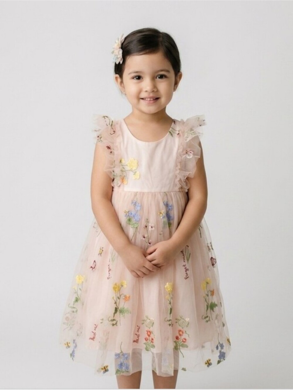 Joan Calabrese Kids Little Girl's Floral Embroidered Tulle Dress In Pink